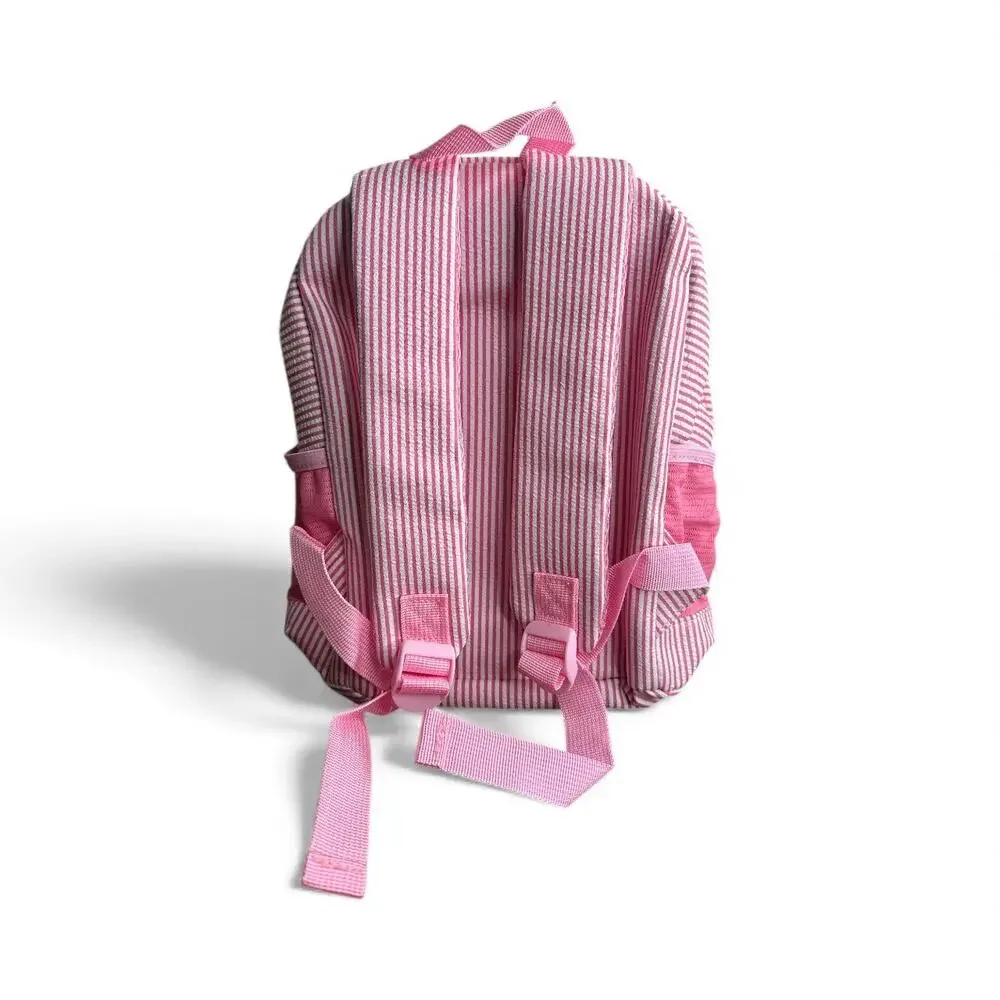 Pink Seersucker Kids Backpack with Initial Letter | Toddler Preschool Girl Bag